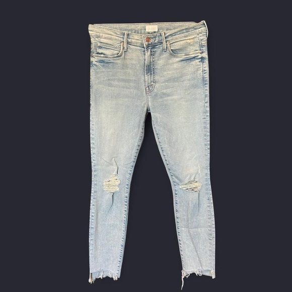 MOTHER The Stunner Zip Ankle Step Fray Jeans | Size 27 | Distressed Blue Denim - Picture 5 of 14